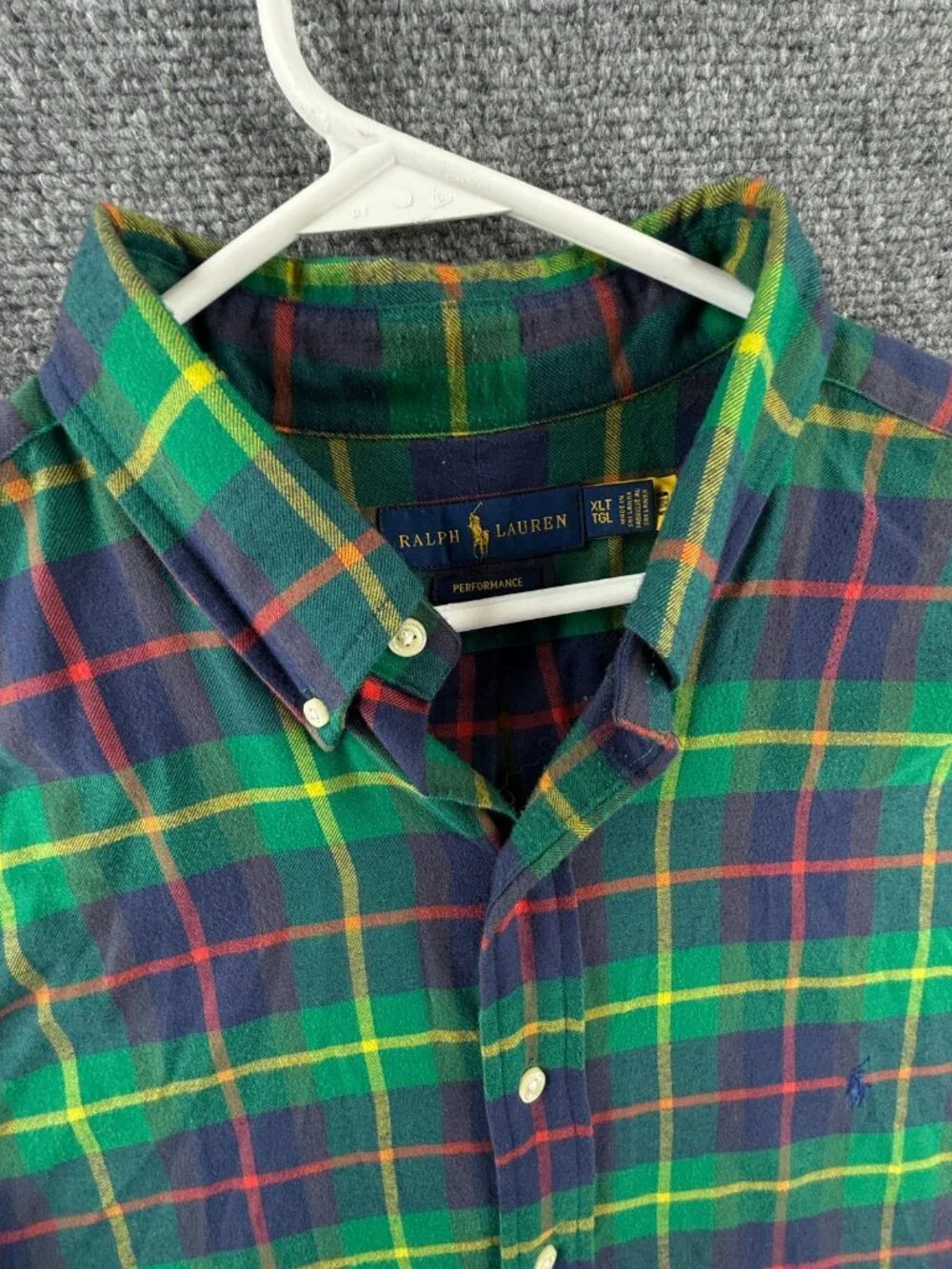 Ralph Lauren Performance Flannel Button Up Shirt Men Green Purple XLT Tall